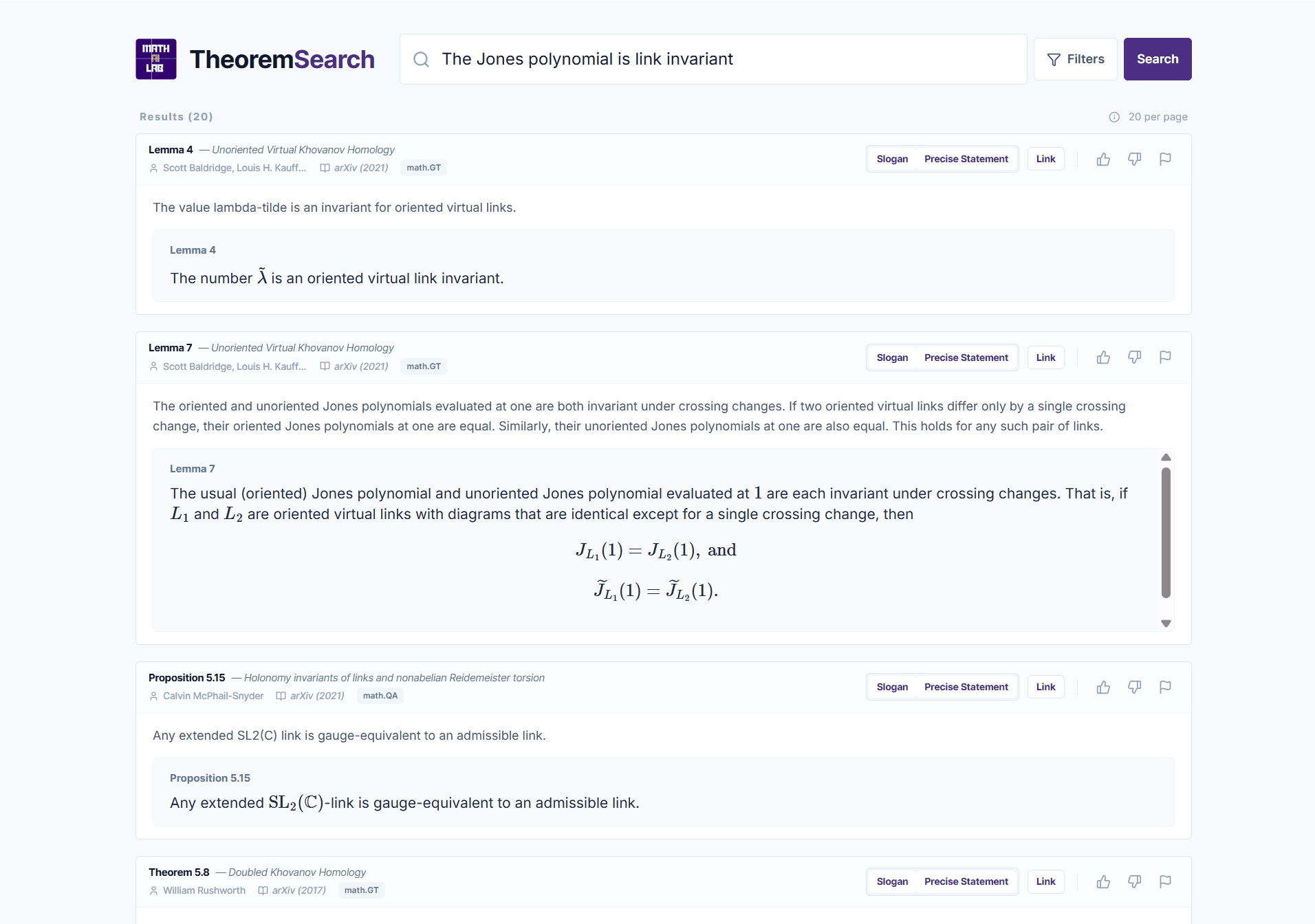 TheoremSearch screenshot